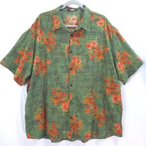 JOGAL Button Down Shirt Floral Tropical Green Orange Men 3XL Summer Boho Resort